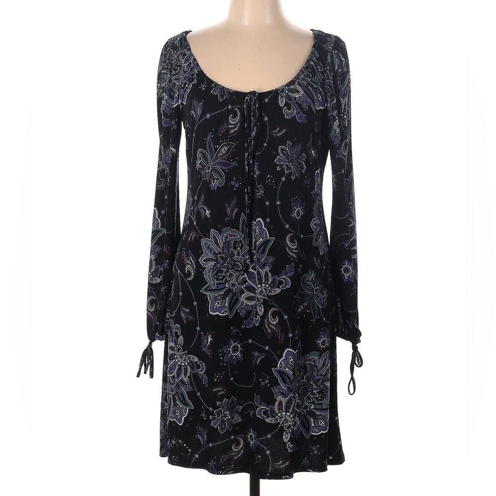 Western Paisley Long Sleeve Lace Up Mini Dress